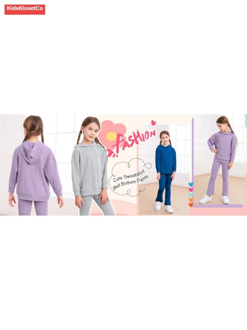 Girls 2 Piece Fall Outfit Long Sleeve Hoodie Flared Pants Set Bell Bottom
